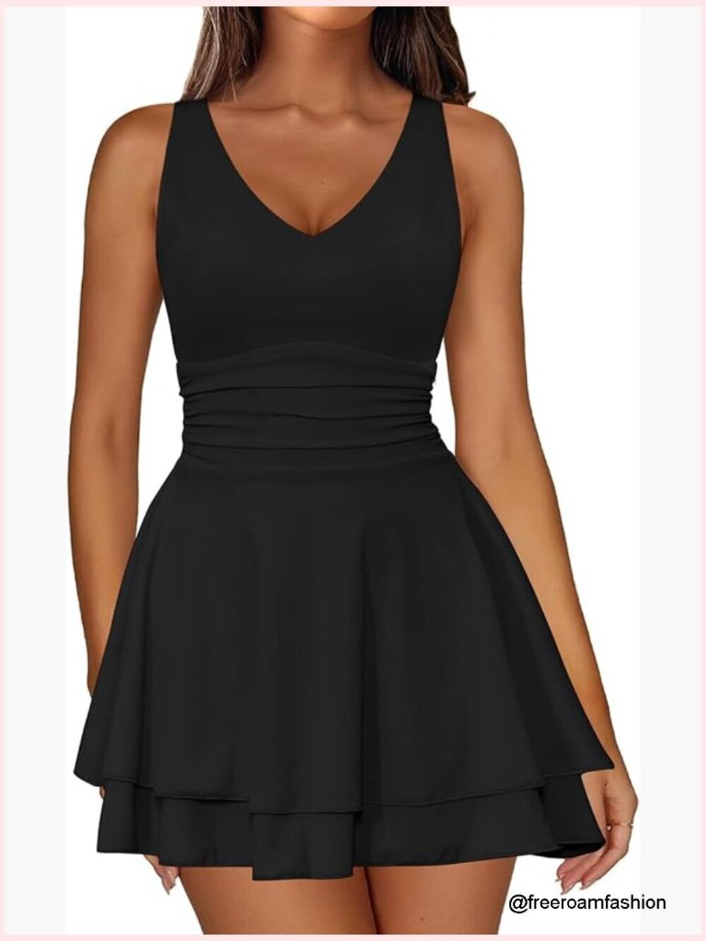 V Neck Sleeveless Corset Mini Dress Ruffle Hem A Line Party Club